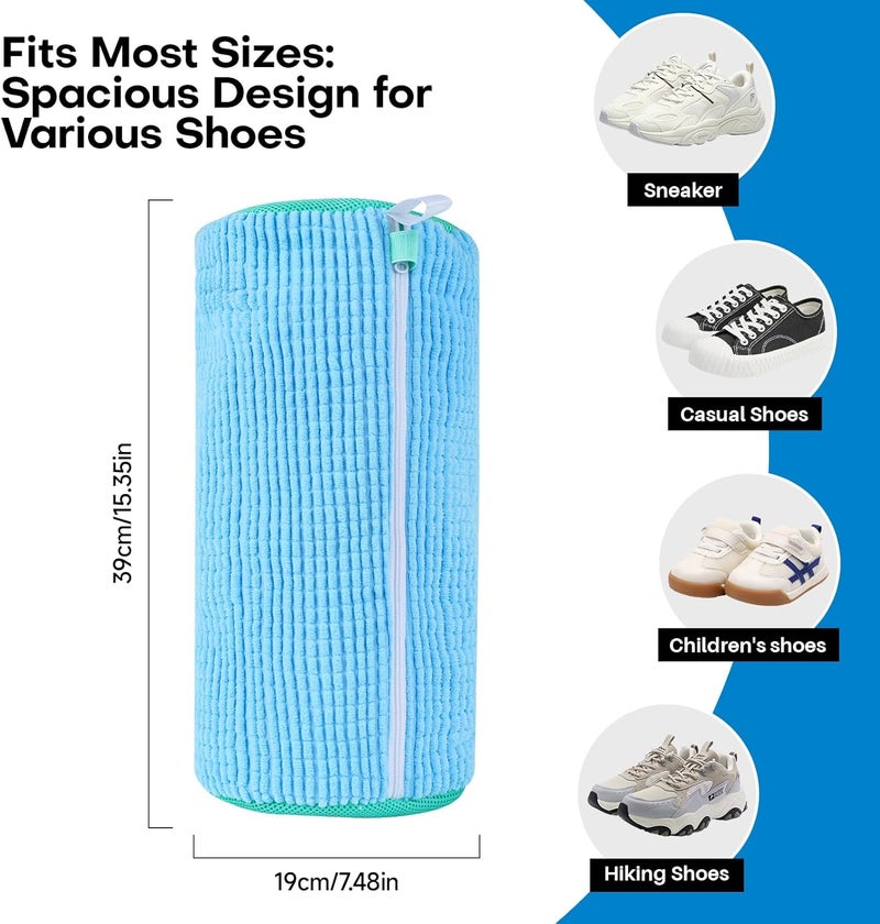 NMQHPA Shoe Washing Machine Bag: Laundry Shoe Bag for Washer and Dryer - 2pc Reusable Shoe Cleaning Bag for Sneaker Tennis Shoes Unstain Cleaner Kit (Blue 2pcs) - Image 4